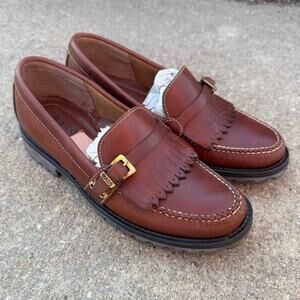 Bass Laney Women’s Leather Loafer Size 6 M Brown Preppy Kilte Fringe Buckle